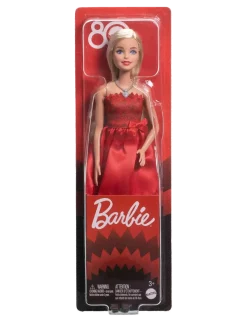 Mattel 80th Anniversary Ruby-Red Celebration Fashion Doll Wearing Red Dress with Accessories - Dukker