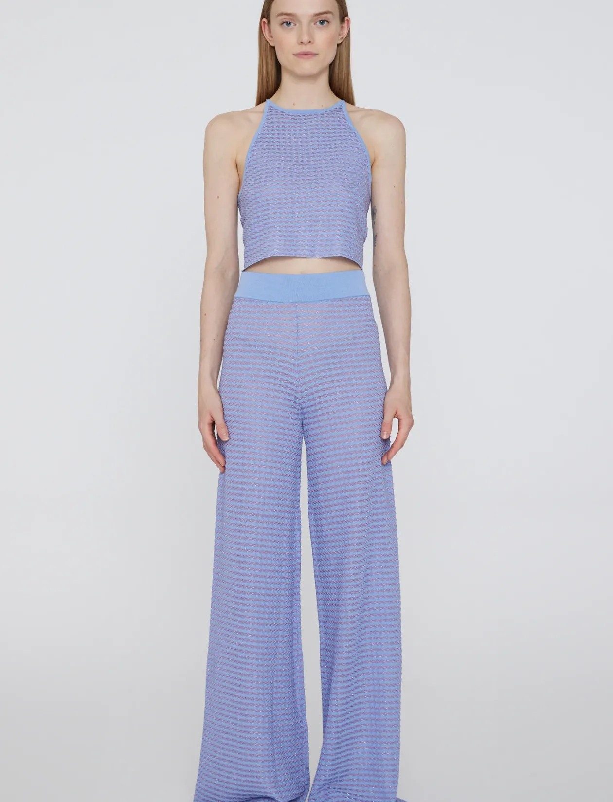 Metallic Knit Pants - Bukser med lige ben