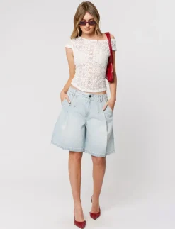 95 MID PLEATED SHORT JANET JANET - Denim shorts
