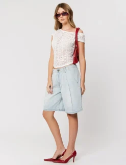 95 MID PLEATED SHORT JANET JANET - Denim shorts