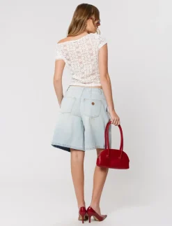 95 MID PLEATED SHORT JANET JANET - Denim shorts