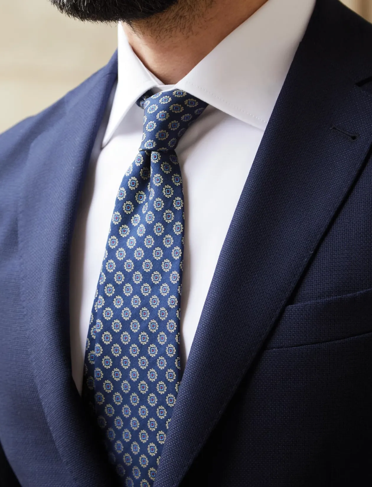 Navy Woven Flower Silk Tie - Slips