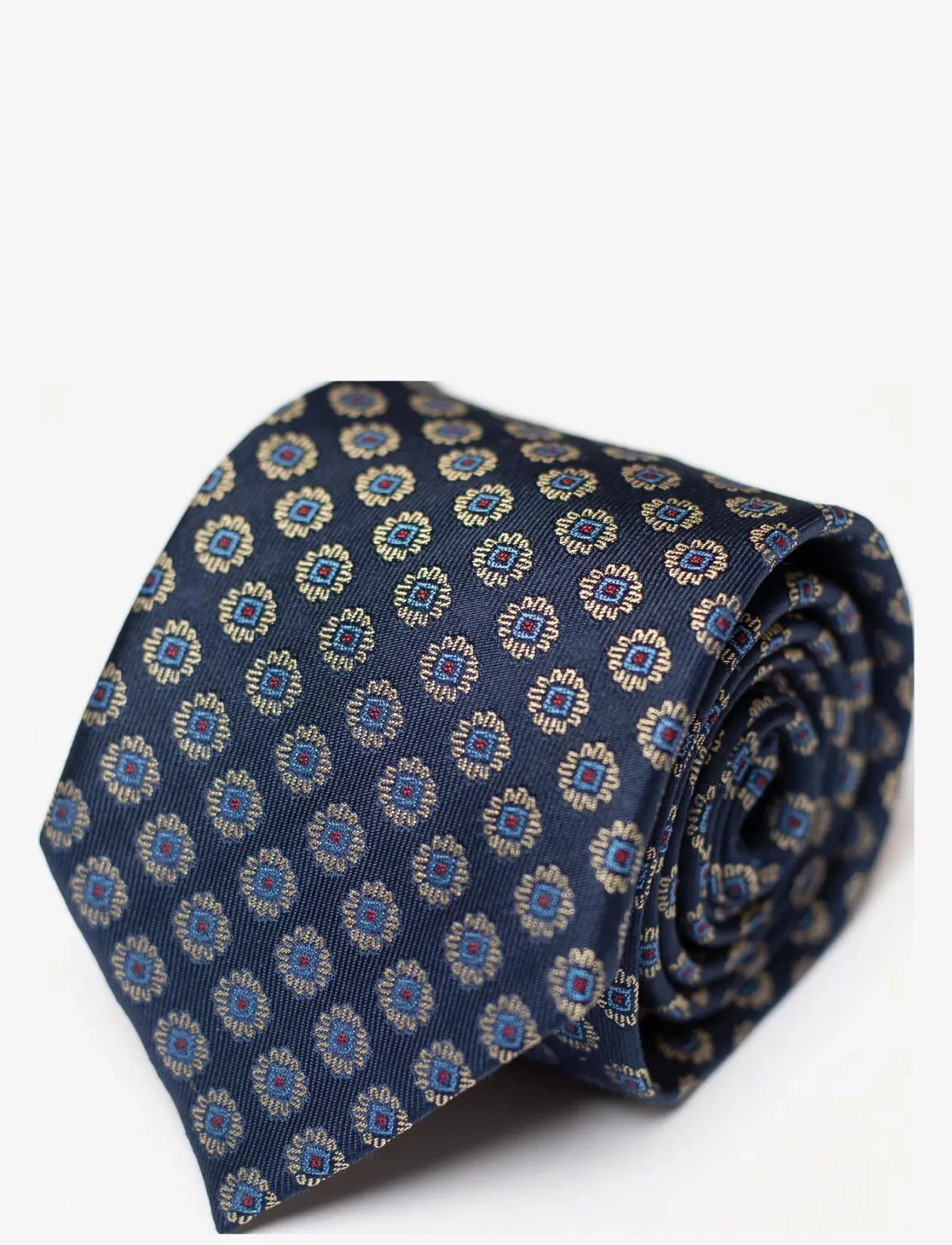 Navy Woven Flower Silk Tie - Slips