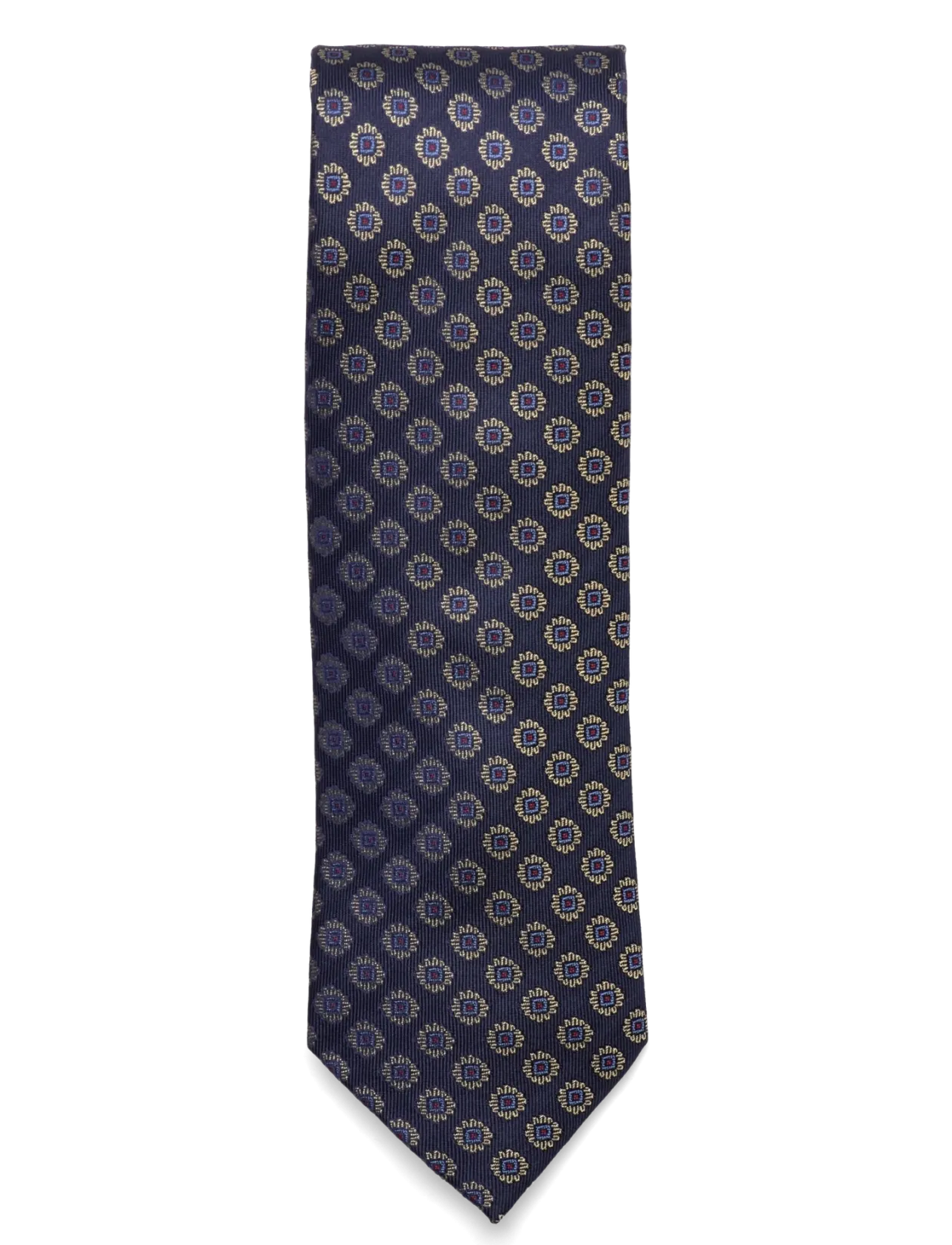 Navy Woven Flower Silk Tie - Slips