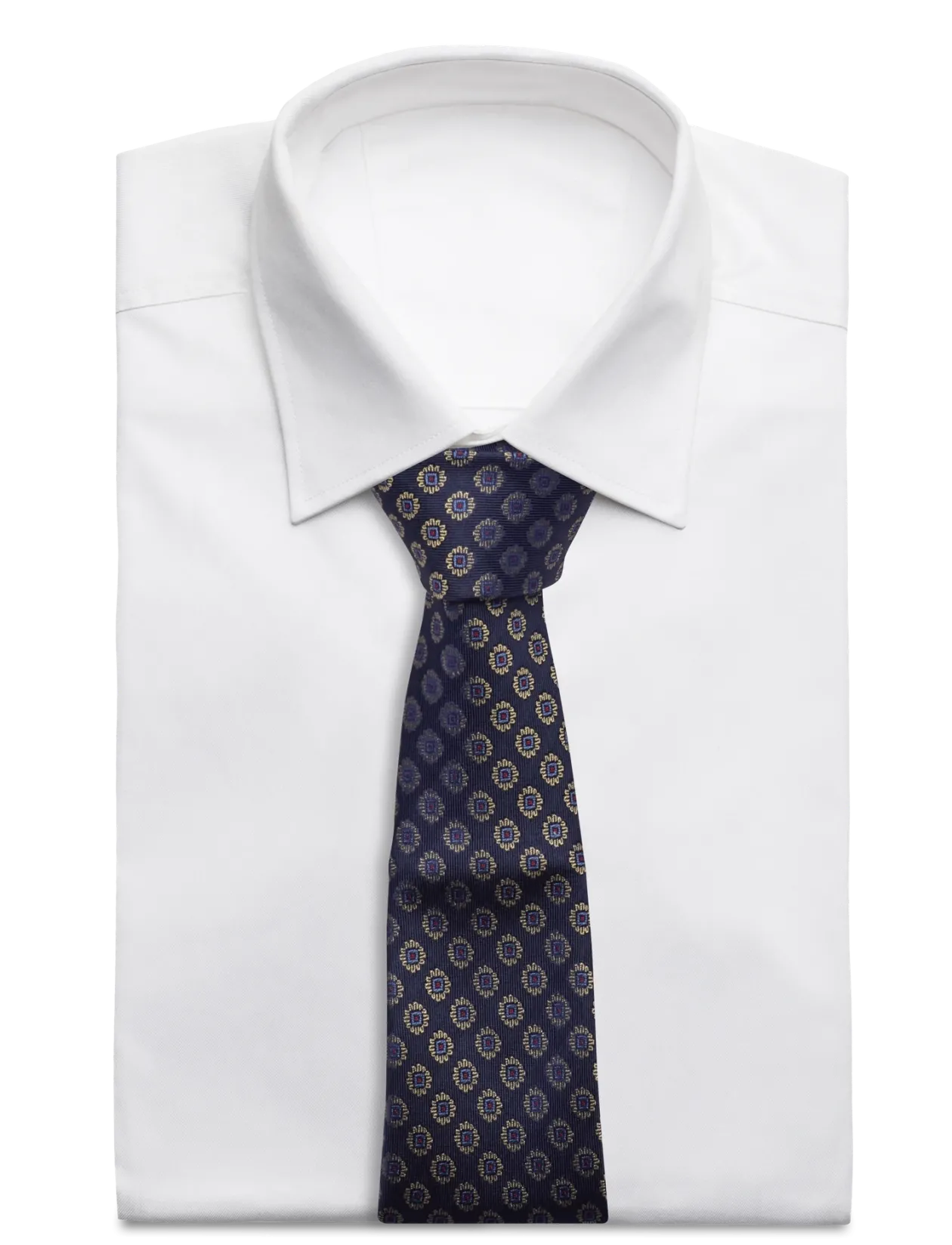 Navy Woven Flower Silk Tie - Slips