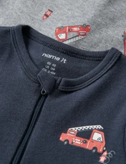 NBMNIGHTSUIT 2P ZIP FF FIRETRUCK NOOS - One-sie