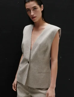 2ND Juell - Striped Linen Blend - Vatterede veste