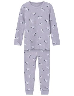 NMFNIGHTSET LAVENDER UNICORN RIB NOOS - Sæt