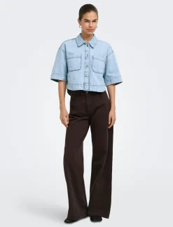 ONLCLEO LIFE SS CROP DNM SHIRT PIM NOOS - Denimskjorter