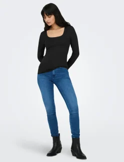 ONLEA L/S 2-WAY DEEP NECK TOP JRS NOOS - Langærmede toppe