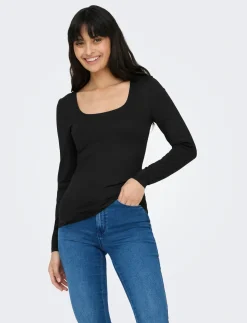 ONLEA L/S 2-WAY DEEP NECK TOP JRS NOOS - Langærmede toppe