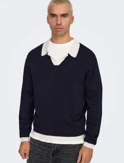 ONSADRIAN REG 12 LS CONTRAST POLO KNIT - Langærmede