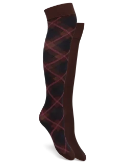 2-pack Franka Check & Solid Knee Highs - Strømper