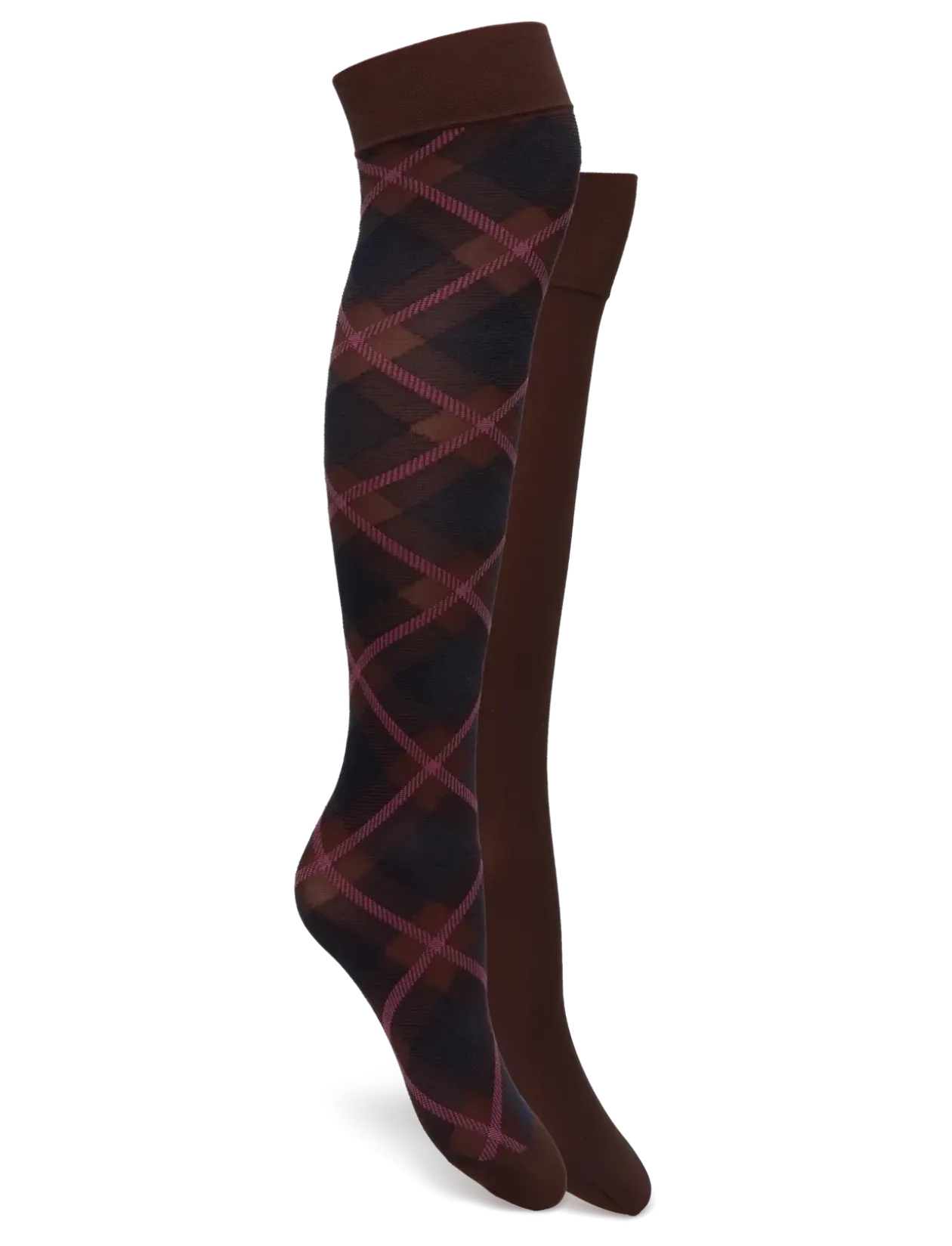 2-pack Franka Check & Solid Knee Highs - Strømper