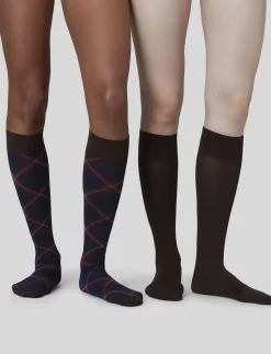 2-pack Franka Check & Solid Knee Highs - Strømper