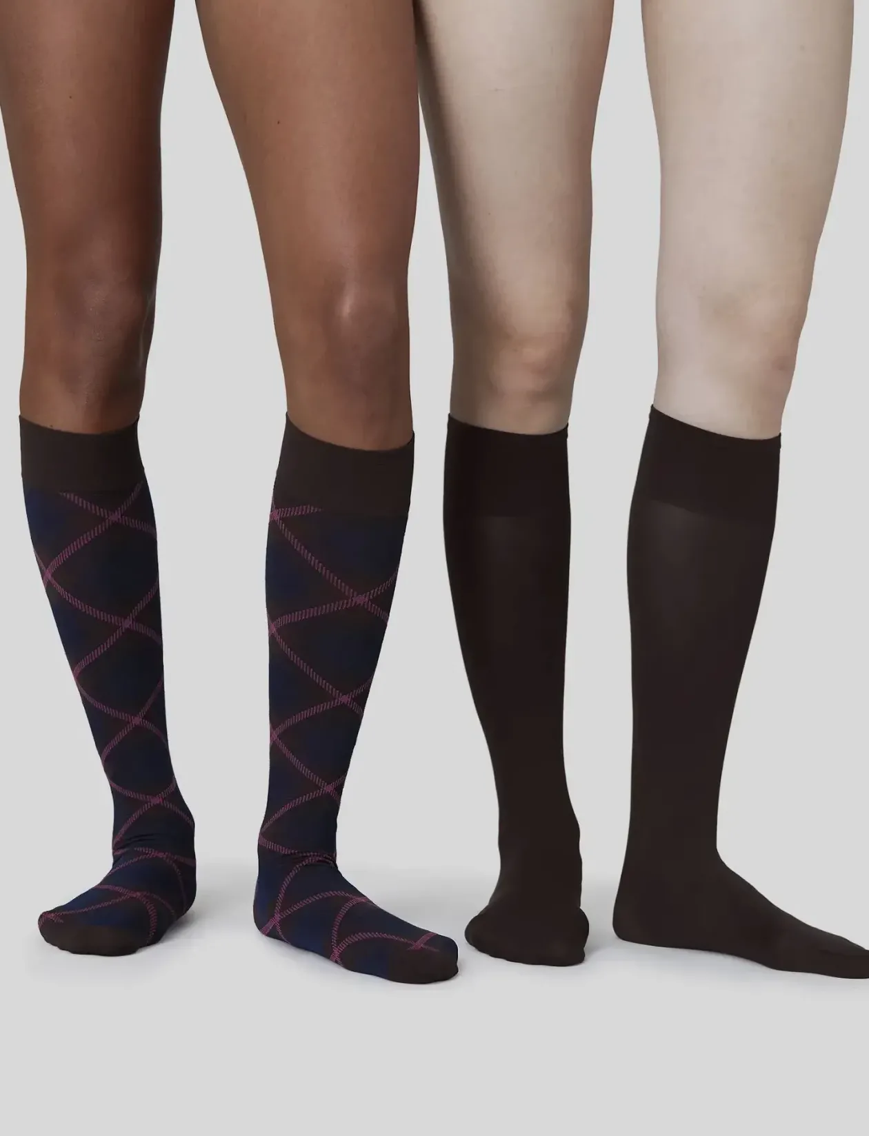 2-pack Franka Check & Solid Knee Highs - Strømper