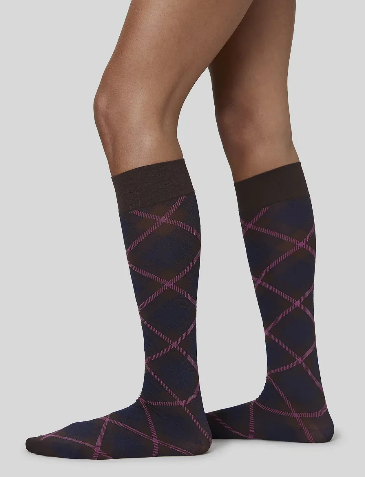 2-pack Franka Check & Solid Knee Highs - Strømper
