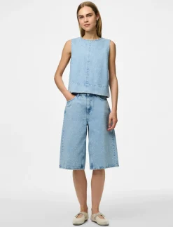 PCNOEL MW DENIM JORTS D2D PP - Denim shorts