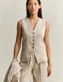 PINSTRIPE LINEN BLEND VEST - Blazere