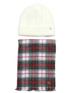 Plaid Wrap Scarf & Knit Beanie Set - Tynde tørklæder
