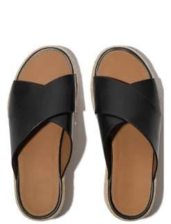 PLATFFORMS ESPADRILLE LEATHER WEDGE CROSS SLIDES - Platformsandaler