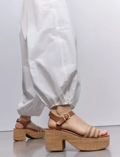 PLATFFORMS V-WEAVE/LEATHER HEELED A/STRAP SANDALS - Platformsandaler
