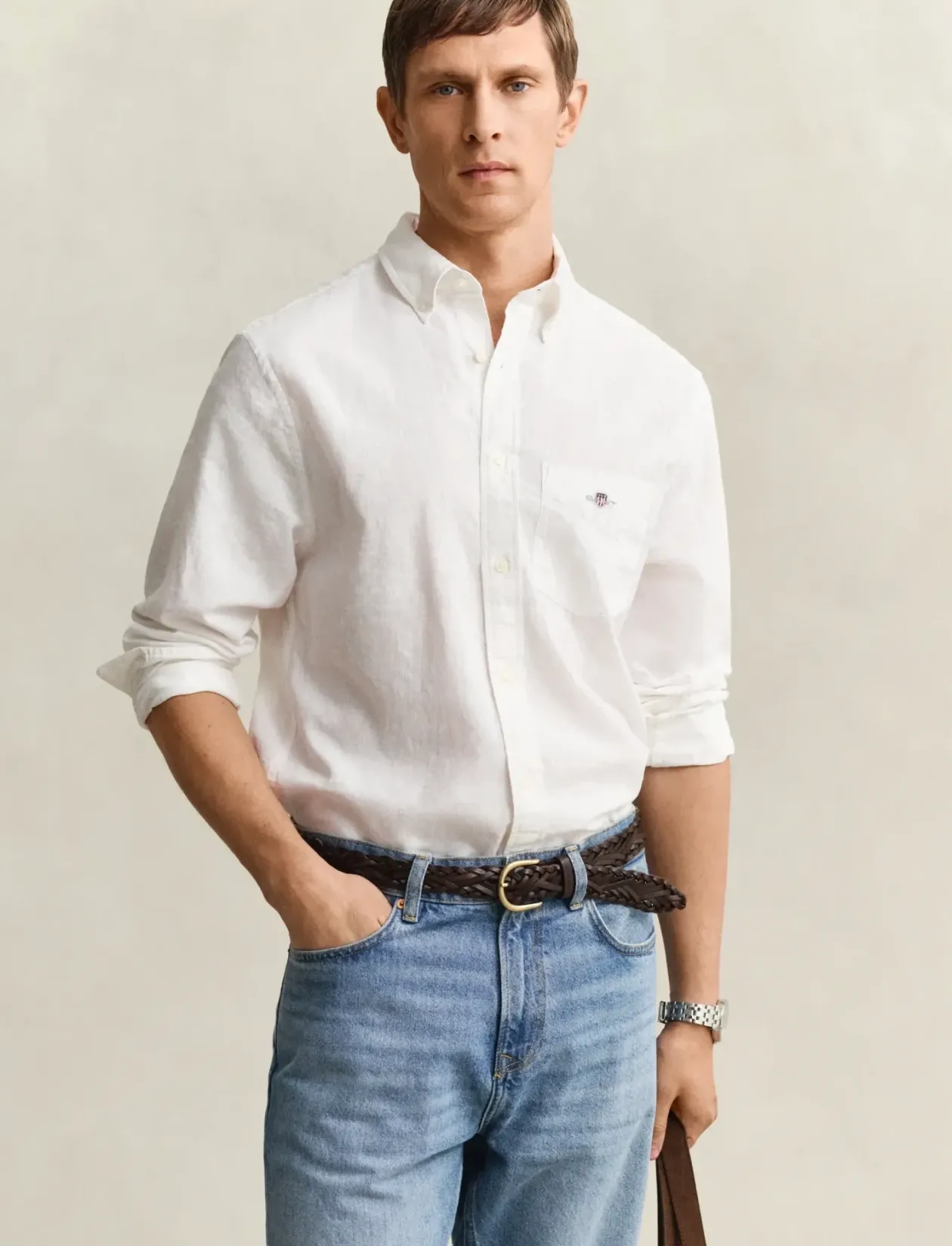 REG COTTON LINEN SHIRT - Hørskjorter