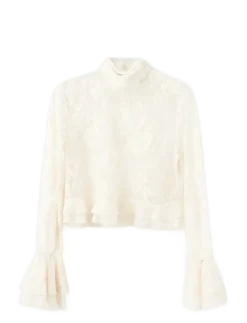 Ruffled embroidered blouse - Langærmede bluser