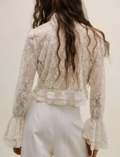 Ruffled embroidered blouse - Langærmede bluser