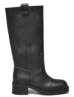 Sajan Vintage Effect Black Leather Boots - Langskaftede