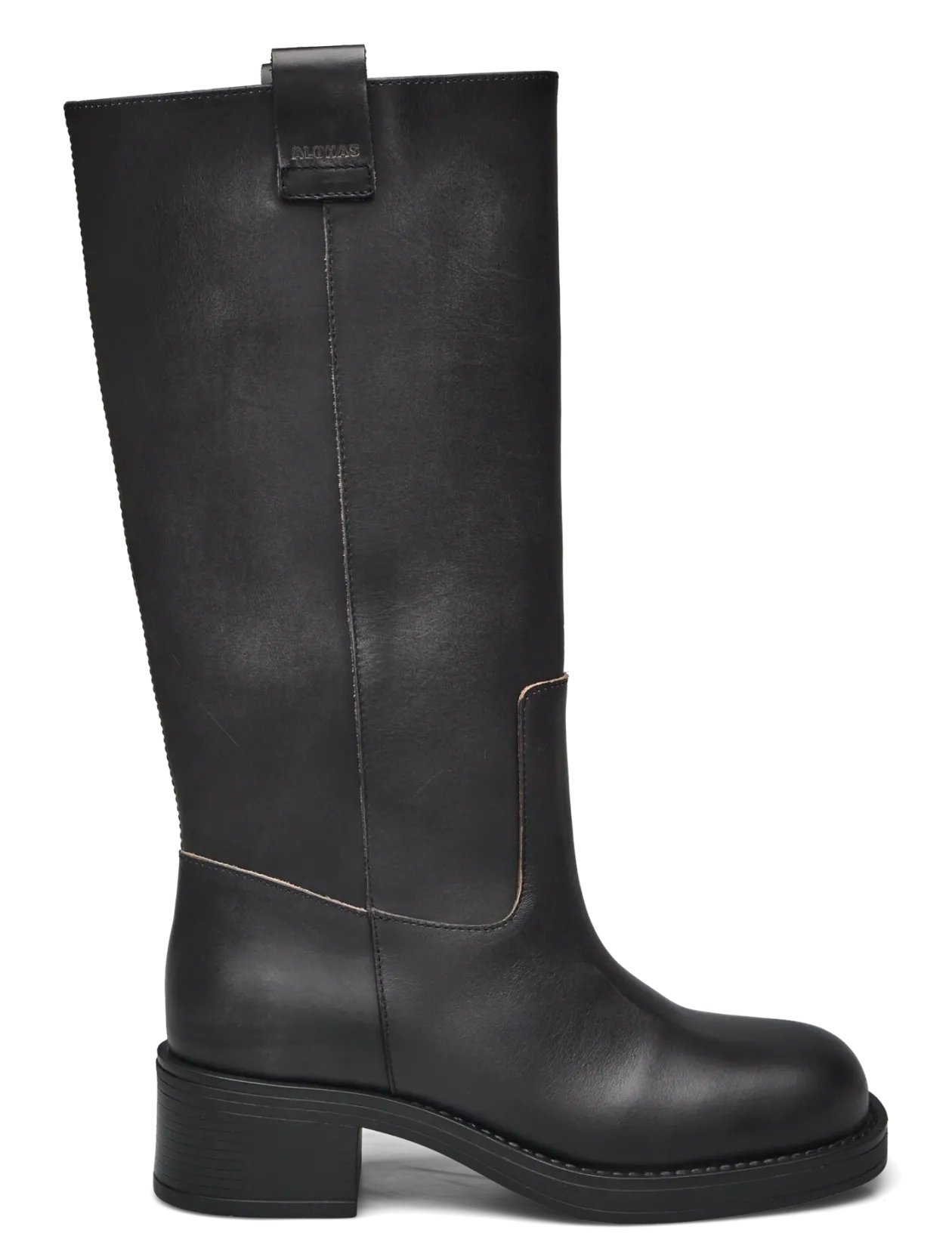 Sajan Vintage Effect Black Leather Boots - Langskaftede