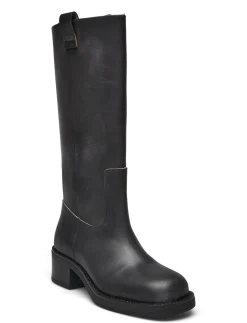 Sajan Vintage Effect Black Leather Boots - Langskaftede