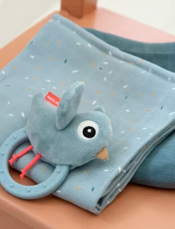 Sensory rattle w/teether Birdee Blue - Bidelegetøj