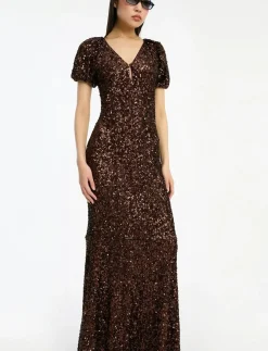 SEQUINS MIDI V-NECK DRESS - Maxikjoler