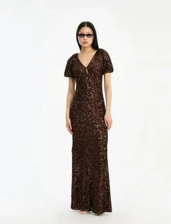 SEQUINS MIDI V-NECK DRESS - Maxikjoler