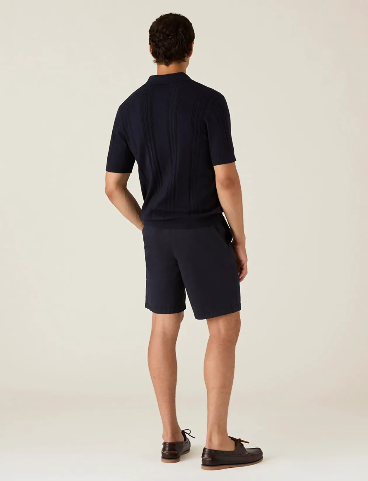 Short Sleeve Cable Knitted Polo Sweater - Kortærmede