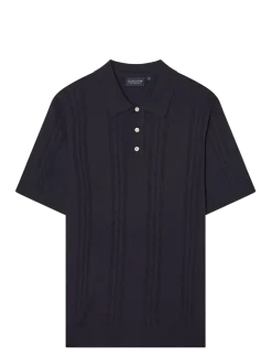 Short Sleeve Cable Knitted Polo Sweater - Kortærmede
