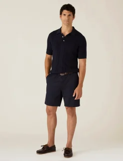 Short Sleeve Cable Knitted Polo Sweater - Kortærmede