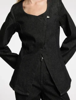 SLFCORA U-NECK FITTED DENIM BLAZER - Enkeltradede blazere