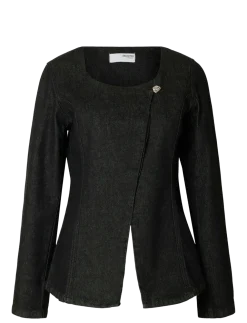 SLFCORA U-NECK FITTED DENIM BLAZER - Enkeltradede blazere