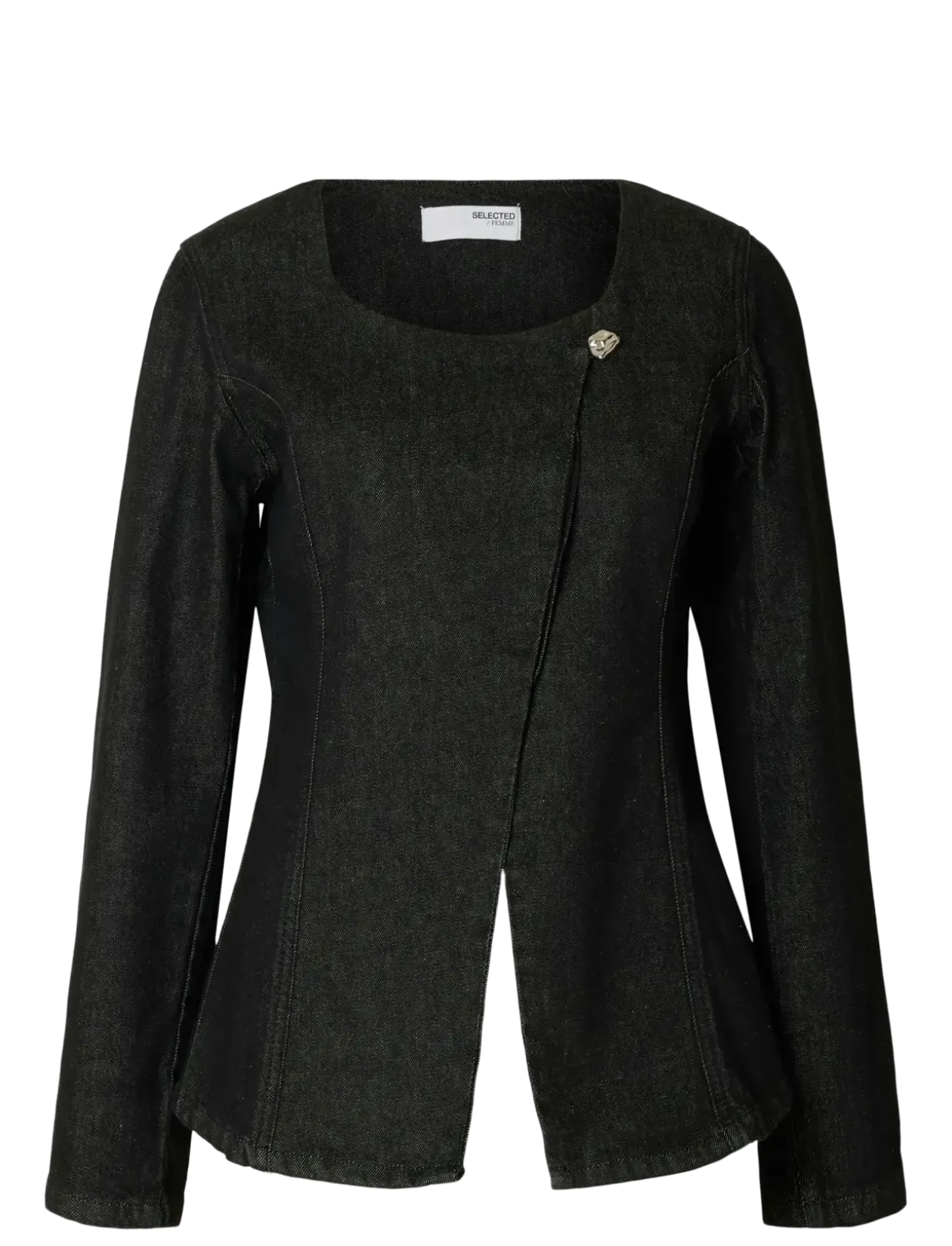 SLFCORA U-NECK FITTED DENIM BLAZER - Enkeltradede blazere