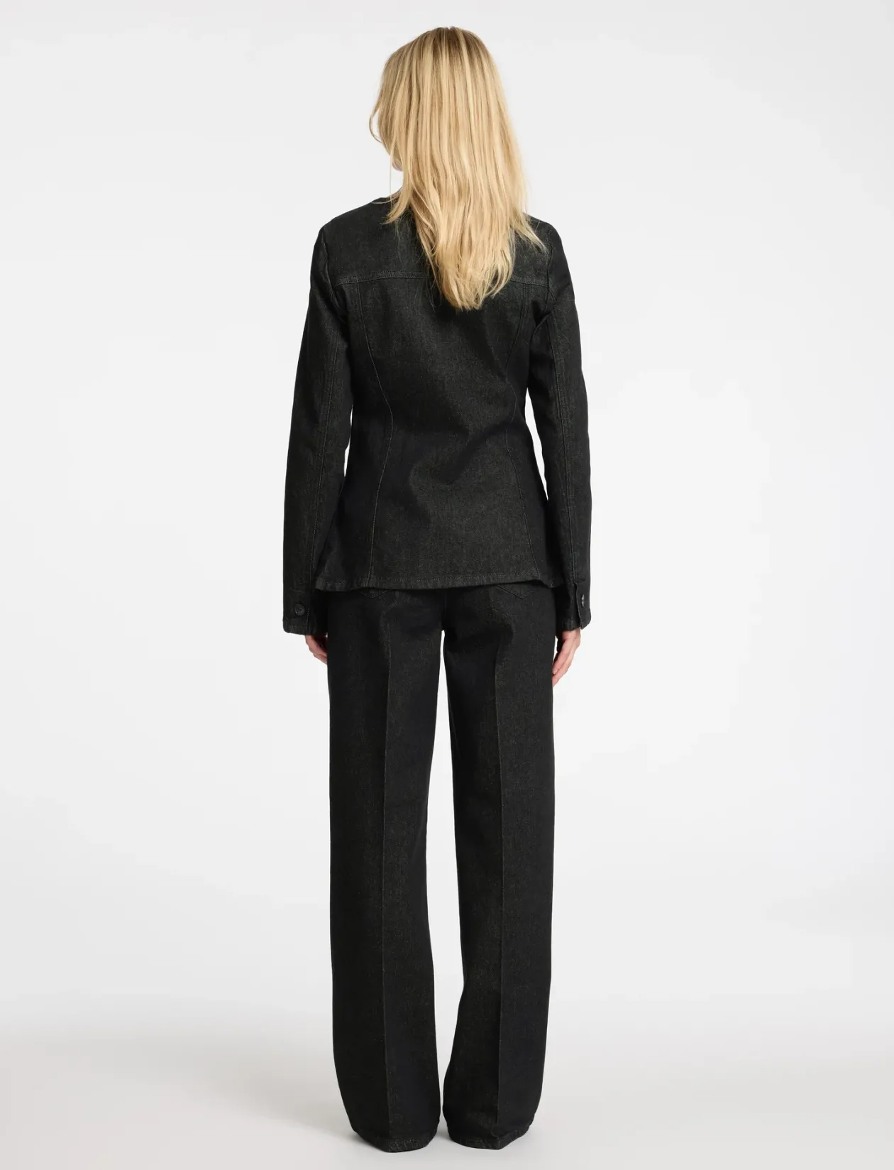 SLFCORA U-NECK FITTED DENIM BLAZER - Enkeltradede blazere