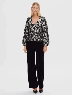 SLFPAULA SILVER LEAF LS TOP B - Langærmede bluser