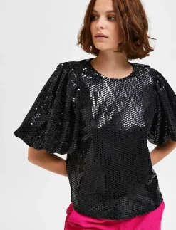SLFSANDY 2/4 O-NECK TOP B - Kortærmede bluser
