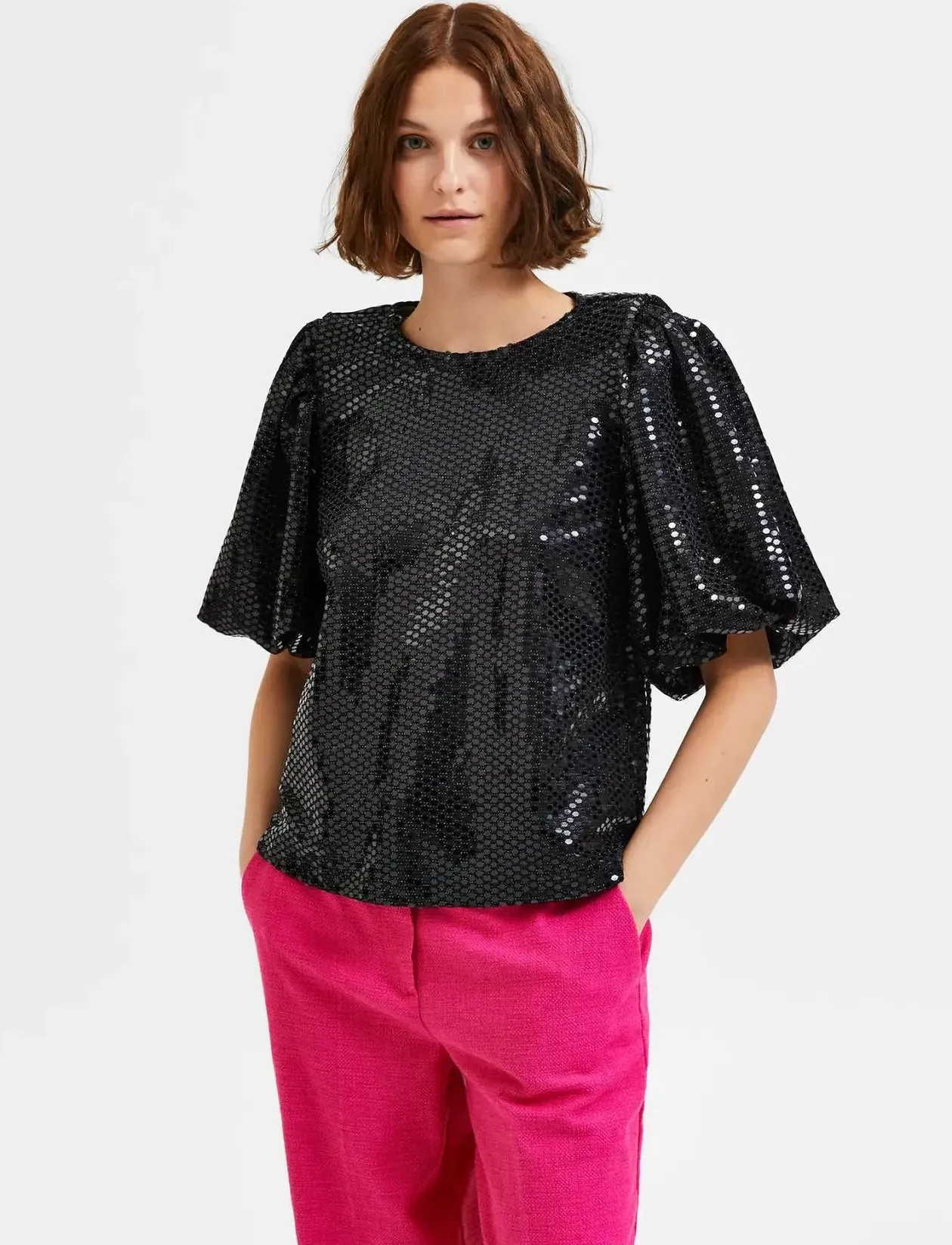 SLFSANDY 2/4 O-NECK TOP B - Kortærmede bluser