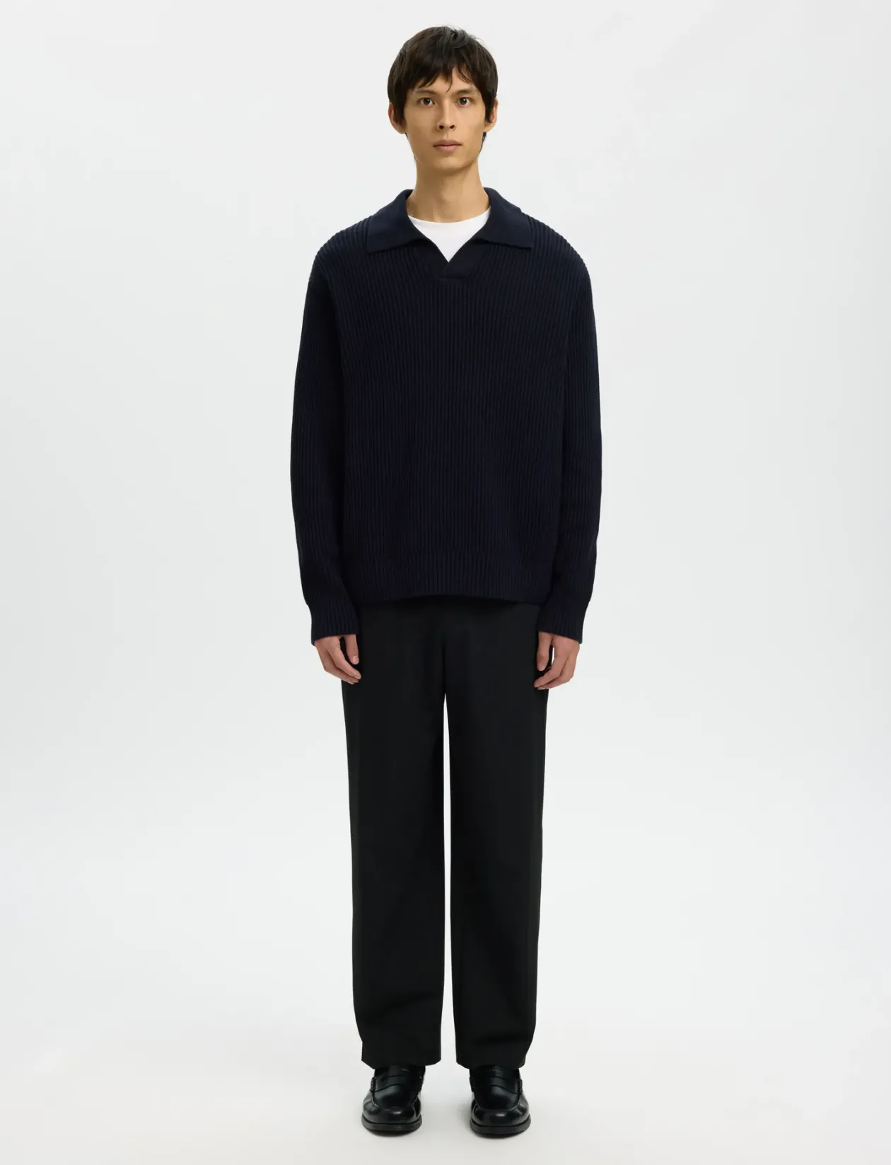 SLHDRY LS KNIT RELAXED OPEN POLO - Polostrik