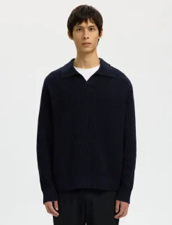 SLHDRY LS KNIT RELAXED OPEN POLO - Polostrik