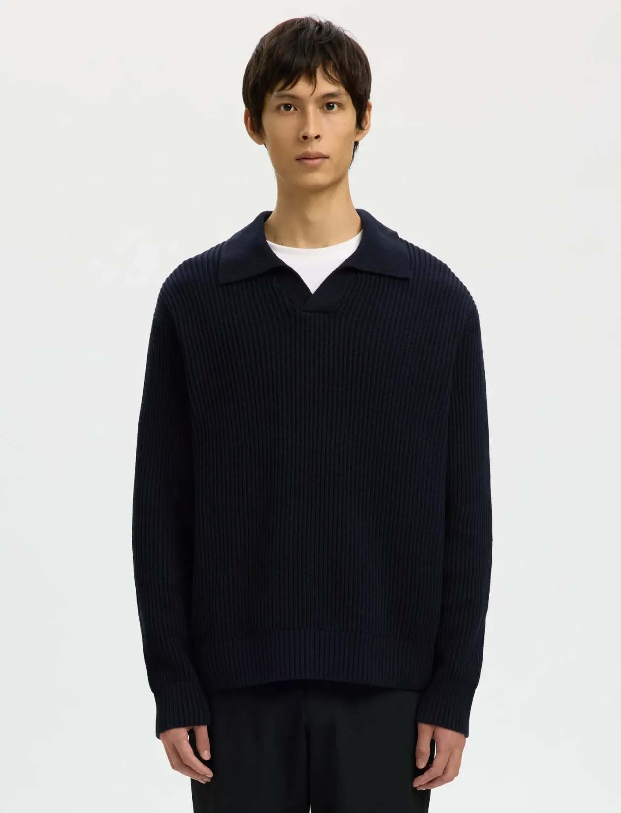 SLHDRY LS KNIT RELAXED OPEN POLO - Polostrik