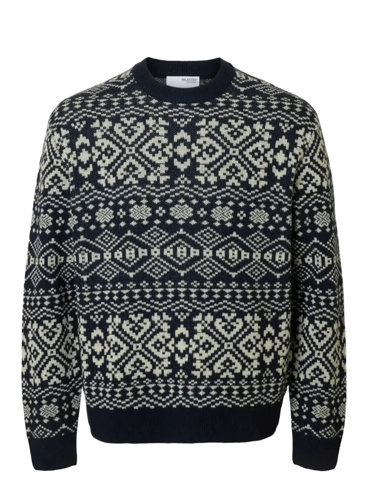 SLHHOLGER LS KNIT JAQUARD CREW NECK - Rund hals