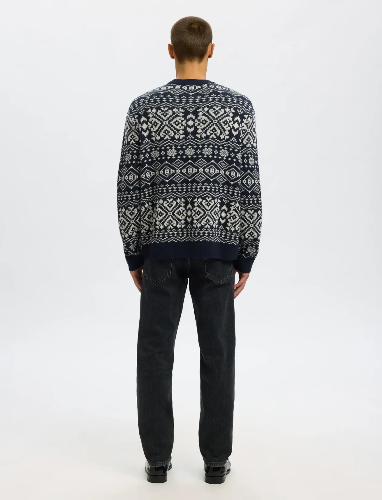 SLHHOLGER LS KNIT JAQUARD CREW NECK - Rund hals
